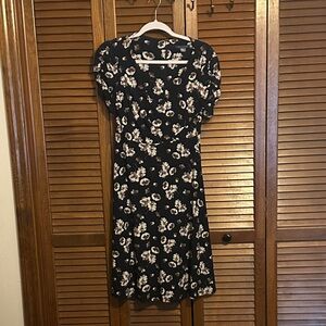 Tommy Hilfiger Navy Floral Fit & Flare Midi Dress w/ Puff Sleeves